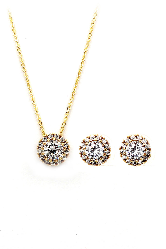 fashion gold crystal earrings necklace set