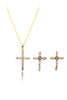 golden crystal cross necklace earring set