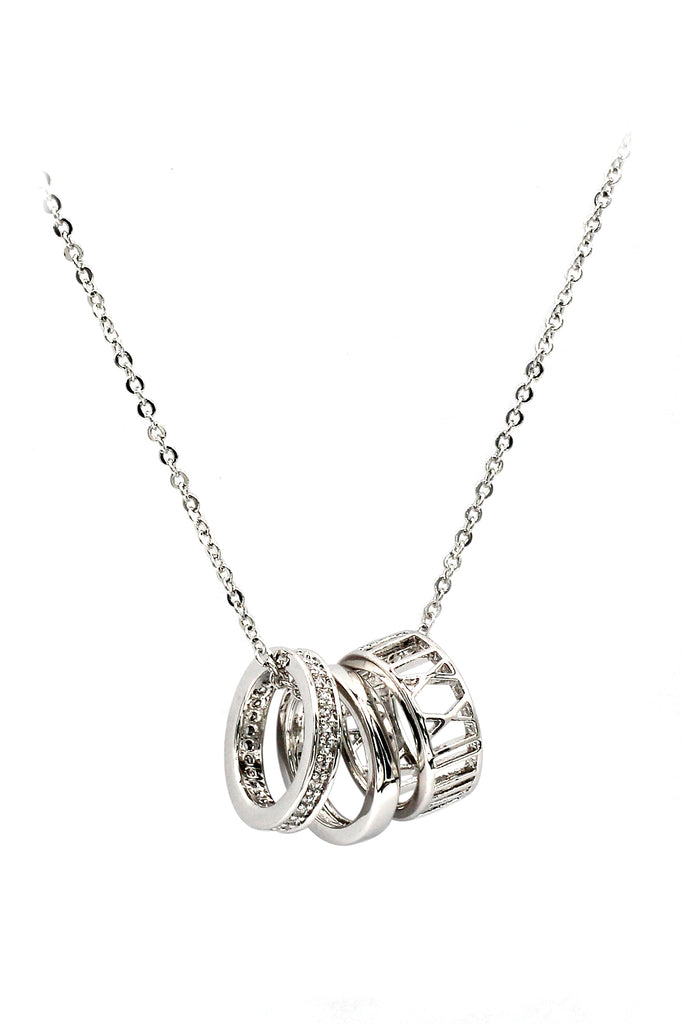 lady circle crystal silver necklace