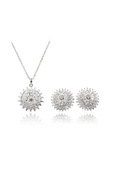 shiny silver earrings necklace crystal set