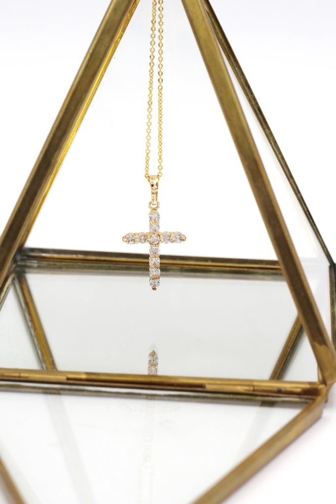 golden crystal cross necklace earring set