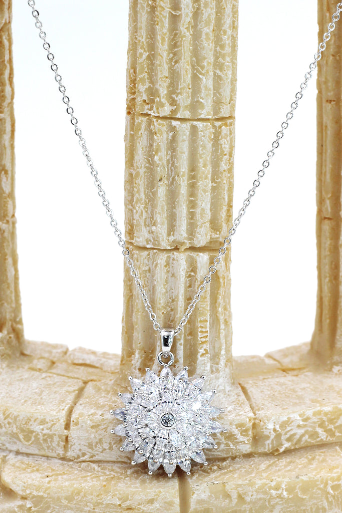 sparkling sunflower crystal silver necklace