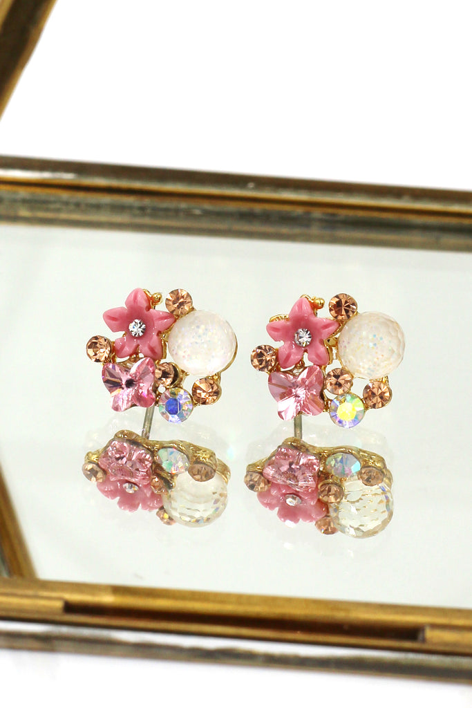 bright crystal beetle flower earrings