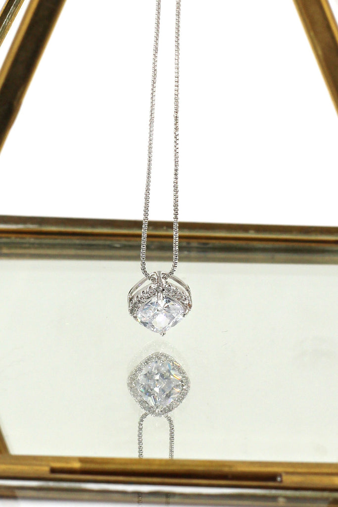 silver square necklace earrings set