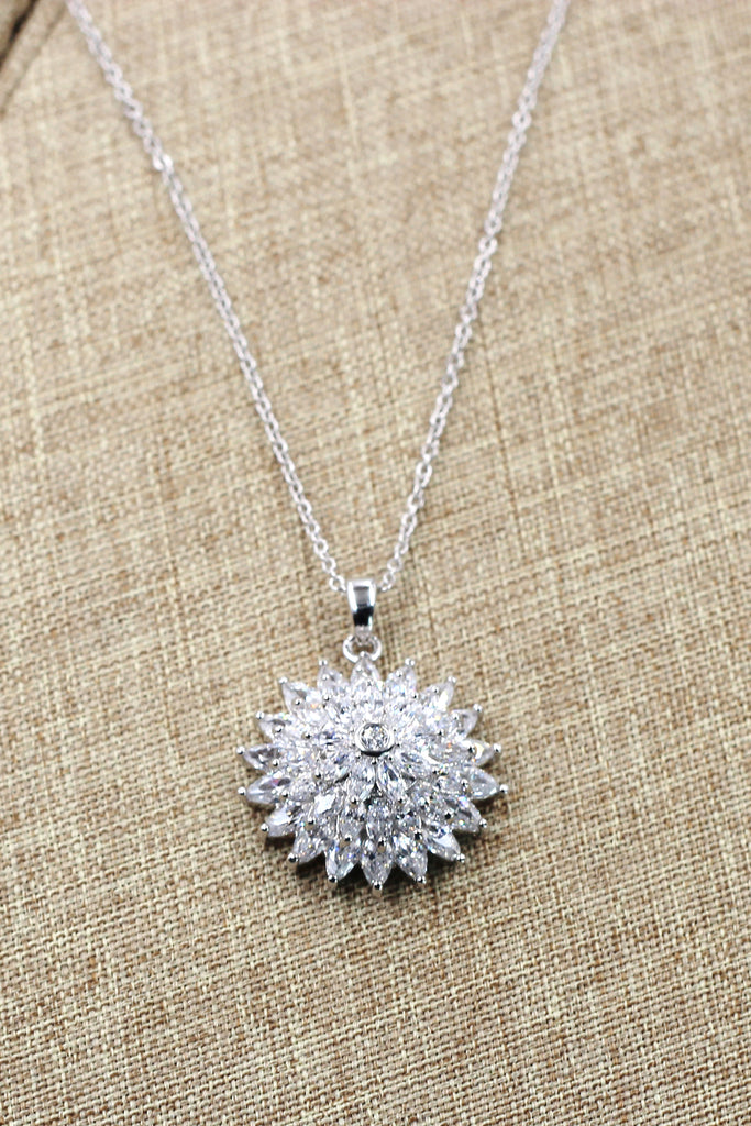 sparkling sunflower crystal silver necklace