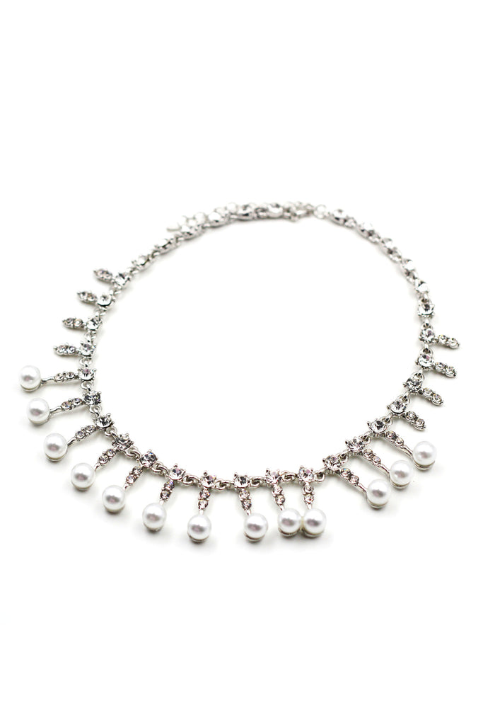 silver pearl crystal necklace