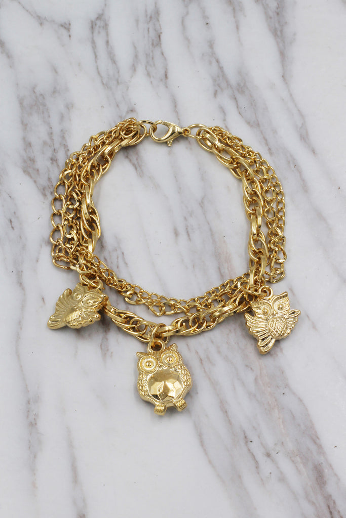 Fashion gold owl earrings bracelet set