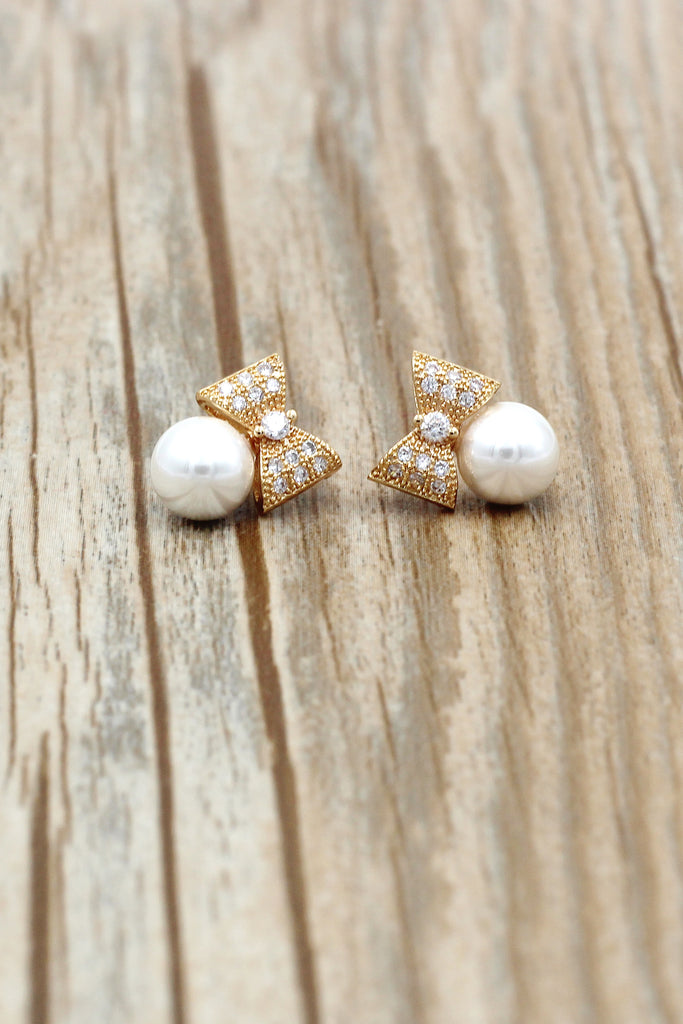 mini cute bow pearl earrings