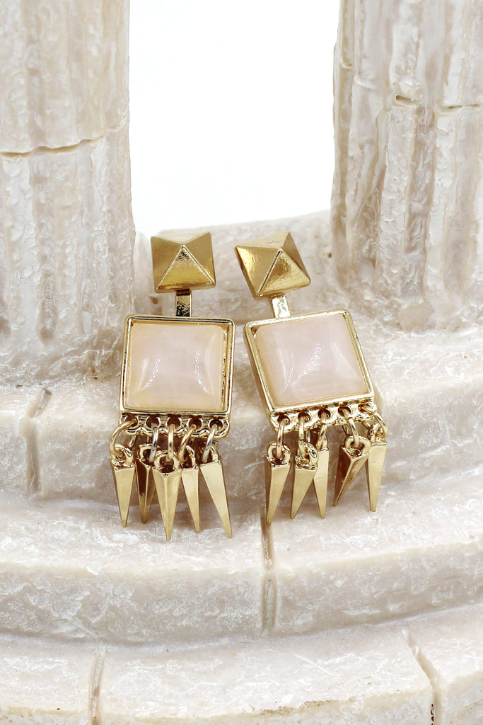 square crystal golden earrings