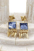square color stone gold earrings