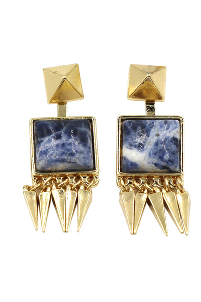 square color stone gold earrings
