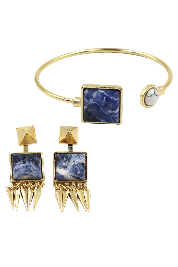 fashion square round golden bracelet earrings set
