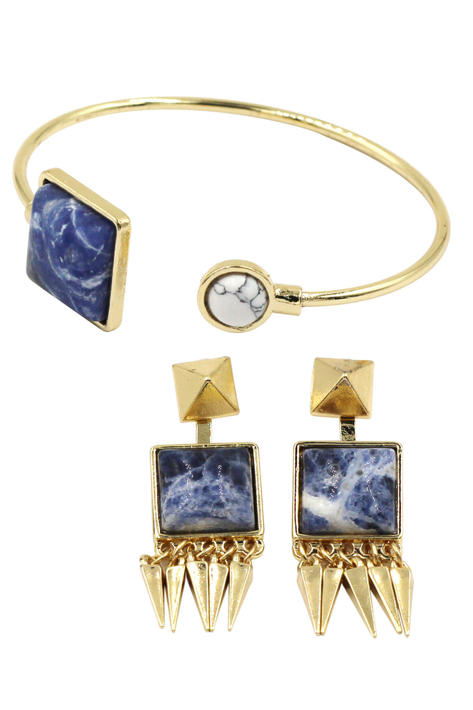 fashion square round golden bracelet earrings set