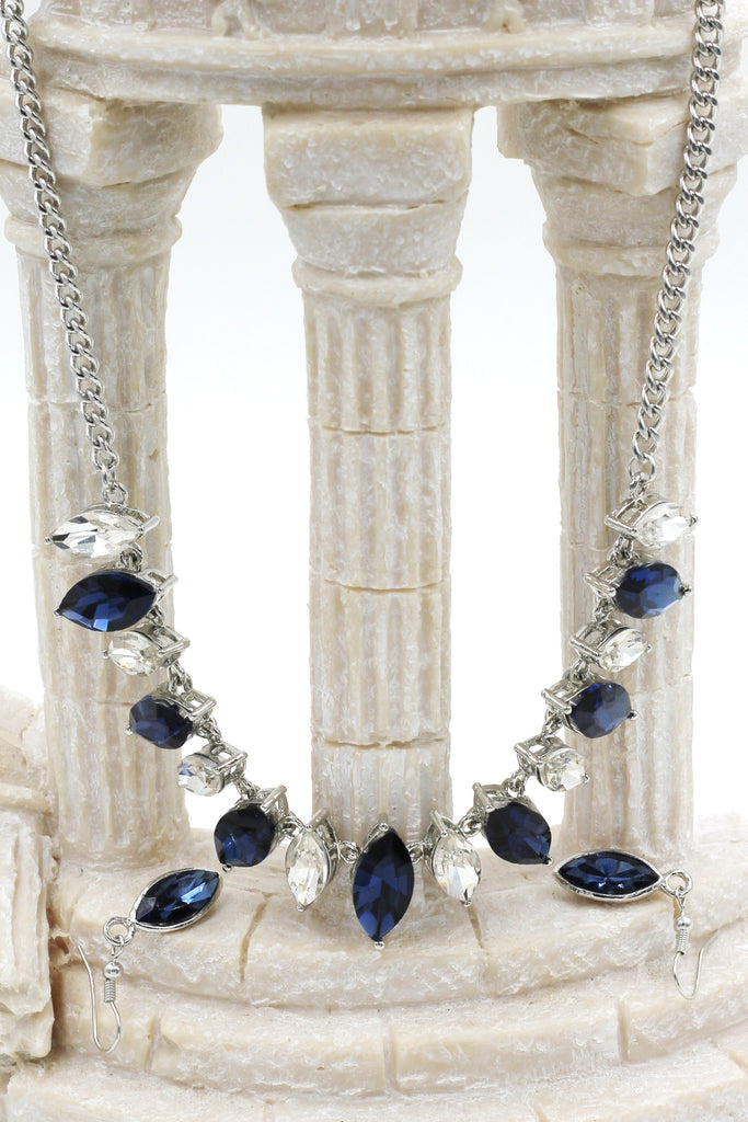 fashion transparent and blue crystal necklace earrings silver sets