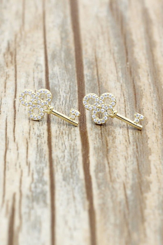 fashion mini crystal key earrings