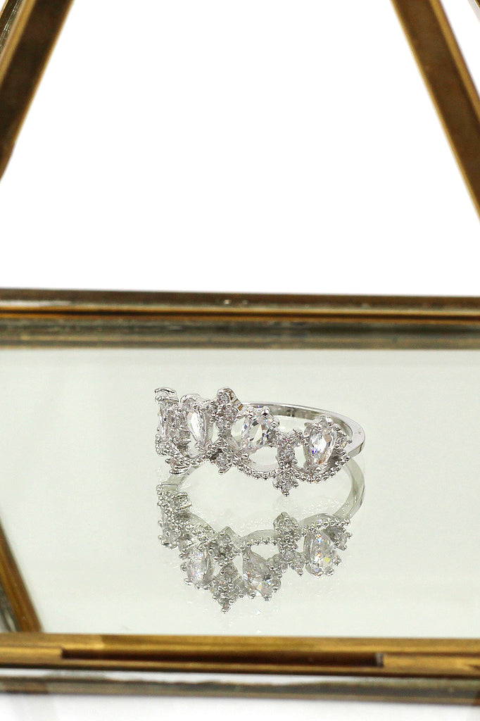 sparkling silver crystal crown ring