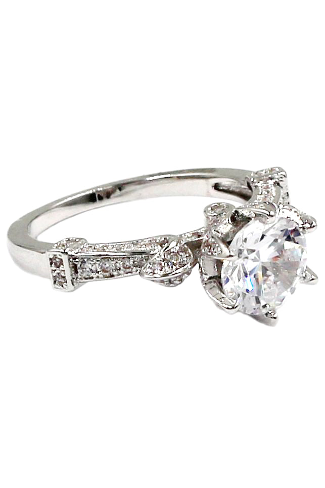 elegant crystal flower silver ring