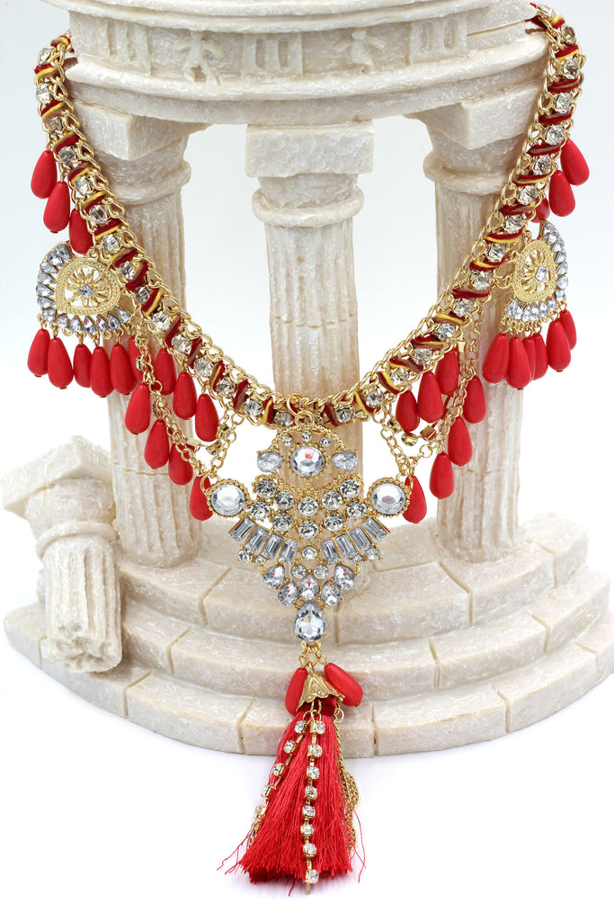 colorful tassel national crystal and beads necklace