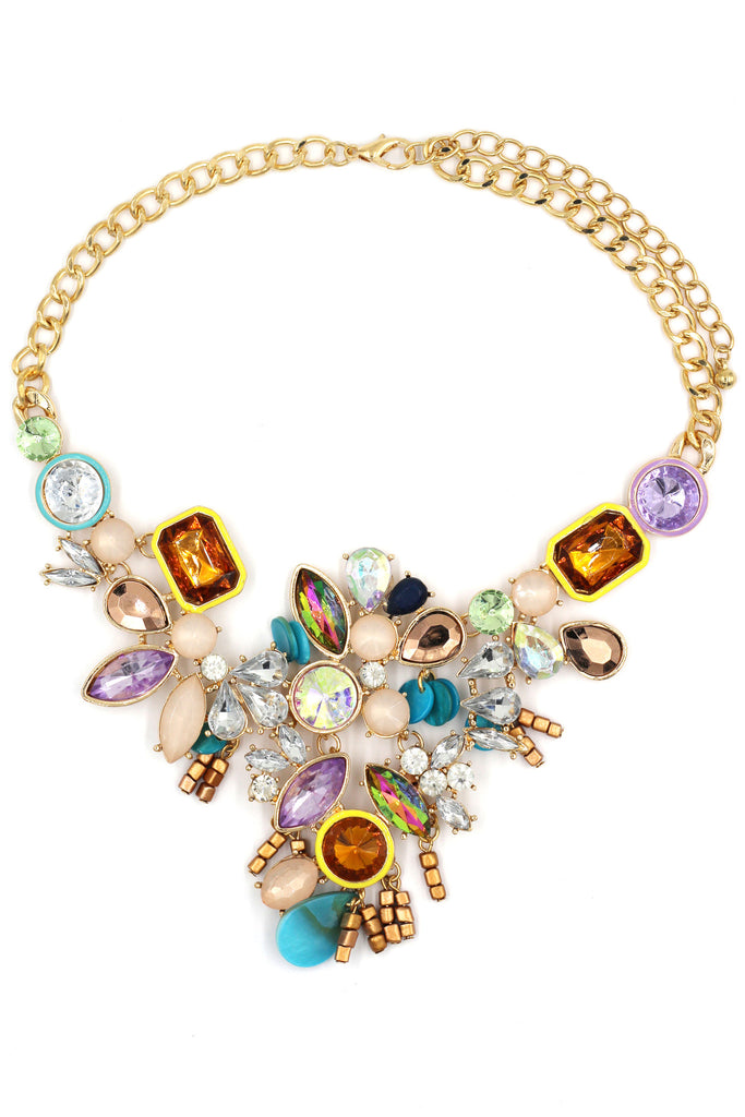 Colorful crystal golden necklace