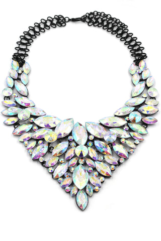 Elegant crystal black flower silver necklace