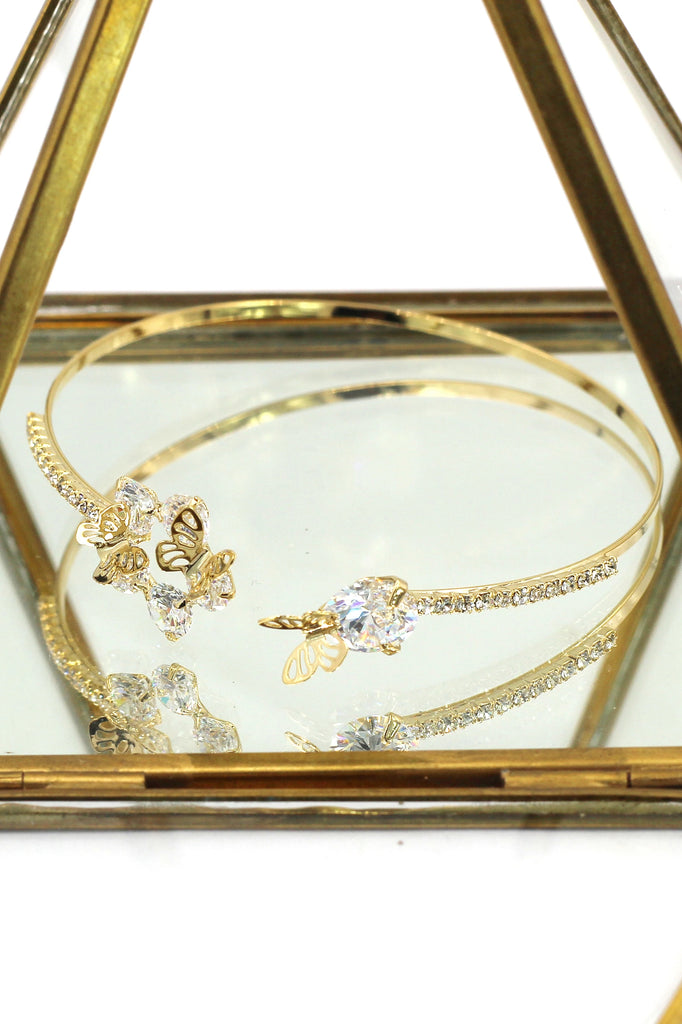 golden mini butterfly earrings bracelet set