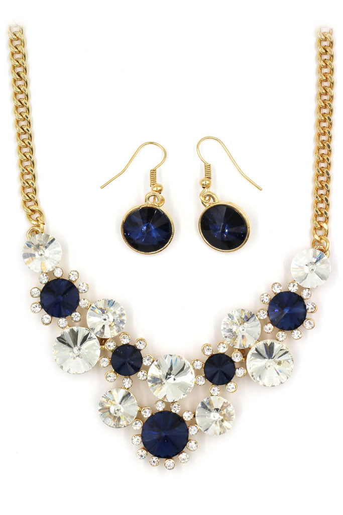 fashion circle crystal golden necklace earrings sets