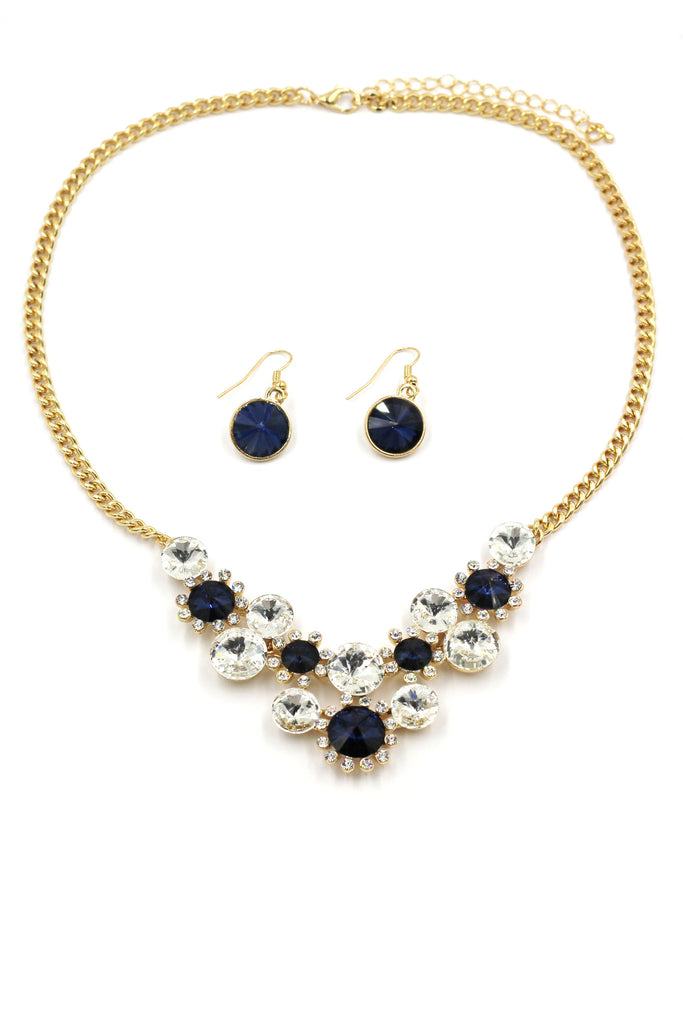 fashion circle crystal golden necklace earrings sets