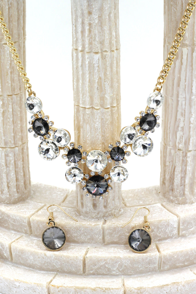 fashion circle crystal golden necklace earrings sets