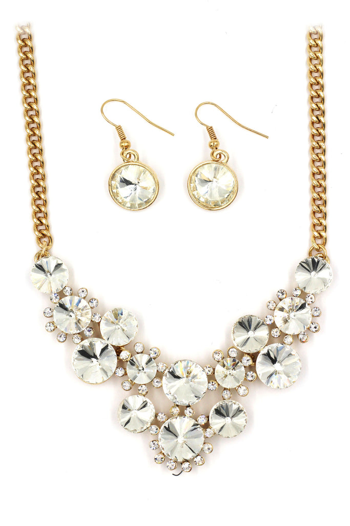 fashion circle crystal golden necklace earrings sets