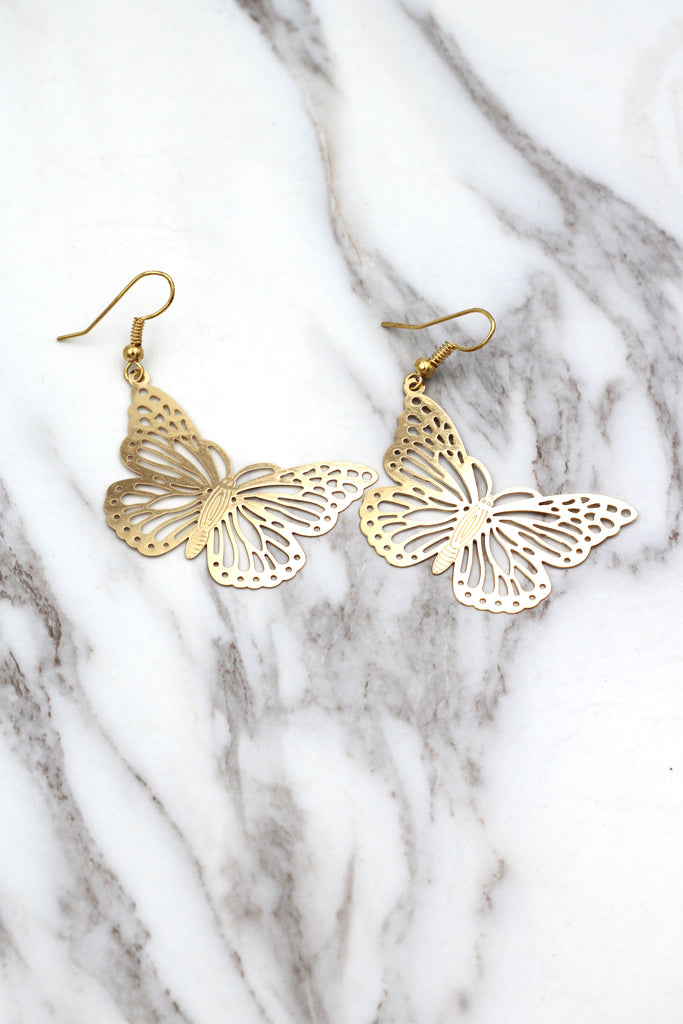 Charm Hollow Butterfly Drop Dangle Earrings - Big Wing Statement Jewelry, Alloy, Stud Back