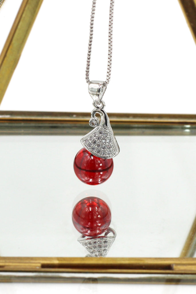 red pendant crystal bead necklace earrings set