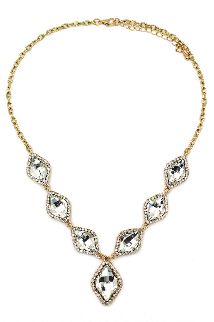fashion rhombus color crystal golden necklace