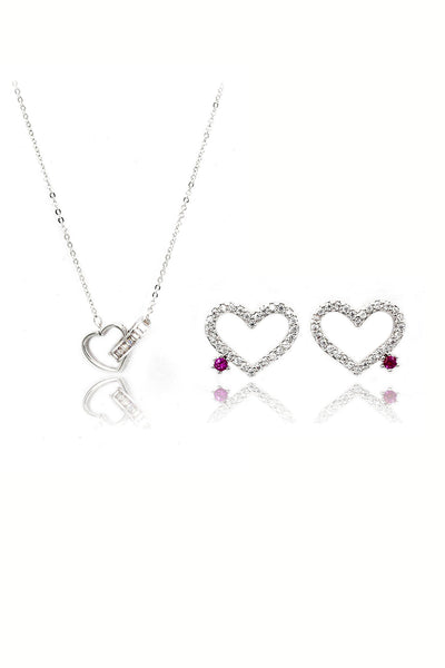 cute heart shaped crystal earrings necklace set