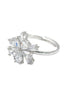 sparkling crystal double flower silver ring