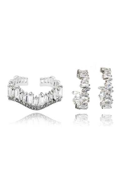 rectangular crystal ring earrings set