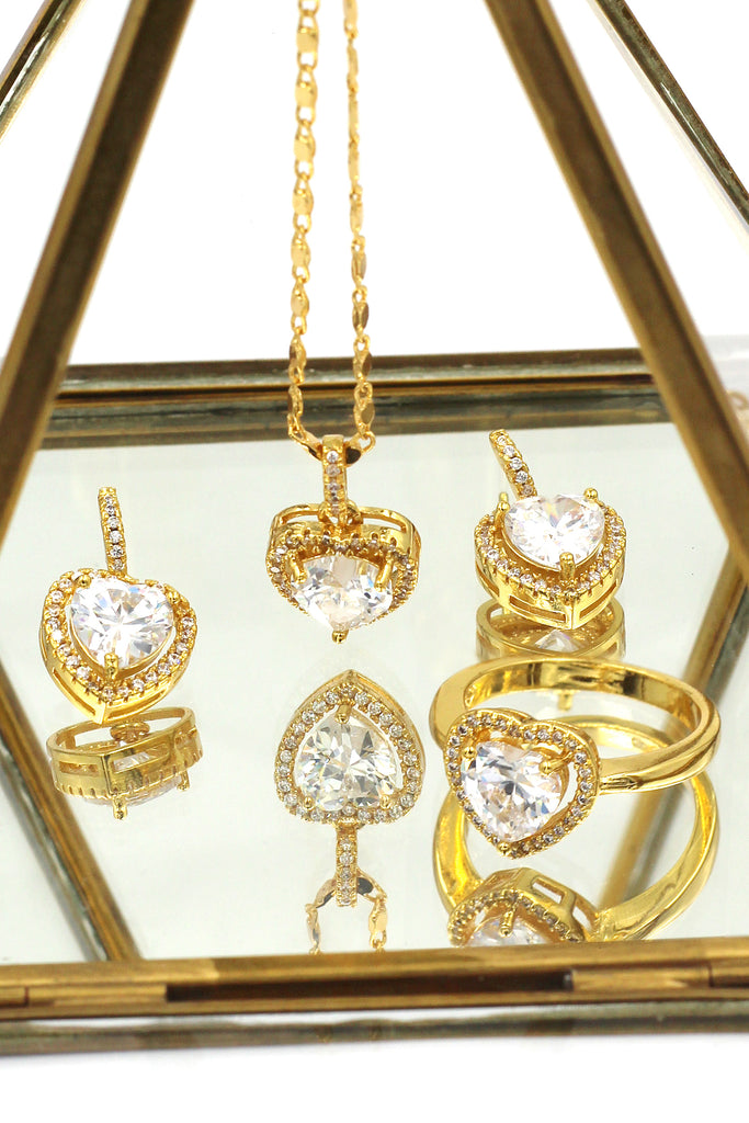 love heart crystal gold three piece set
