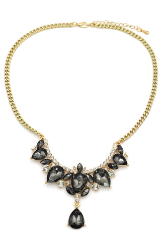 noble flower crystal black necklace