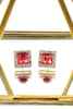 bright ruby square crystal gold earrings