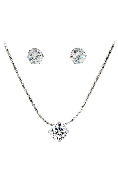 small single crystal silver necklace earrings set