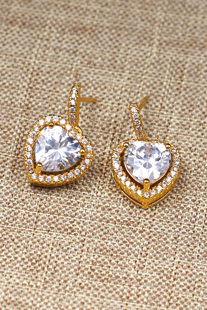 golden shiny crystal heart earrings