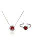 red small crystal open ring necklace set
