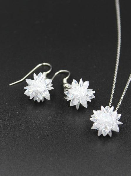 fashion snowflake silver necklace earrings set