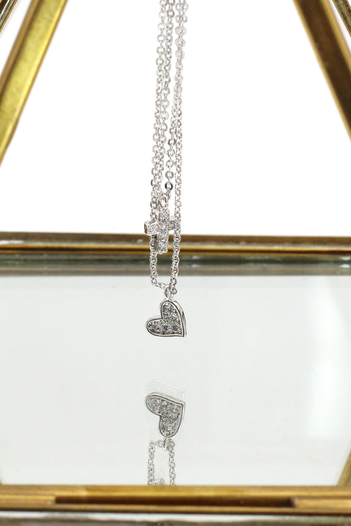 duplexes crystal mini cross heart necklace