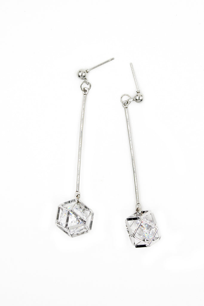 long silver prismatic earrings