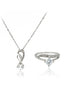 shiny four prong crystal ring necklace set