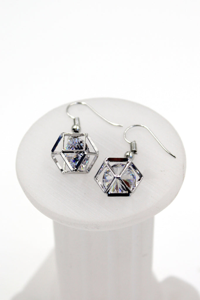 silver prism necklace earrings crystal set