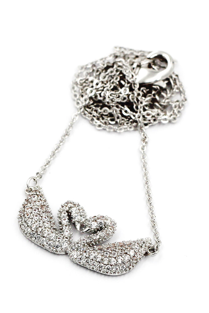 silver double swan crystal necklace