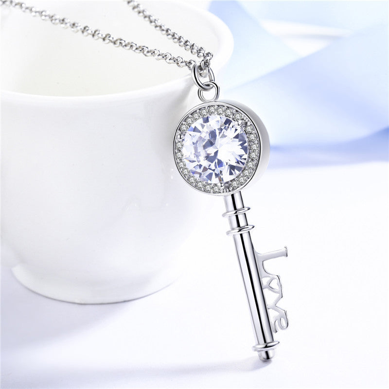 fashion key love letter crystal necklace