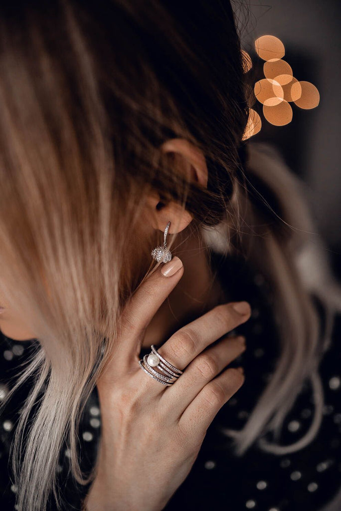 silver shell drop earrings