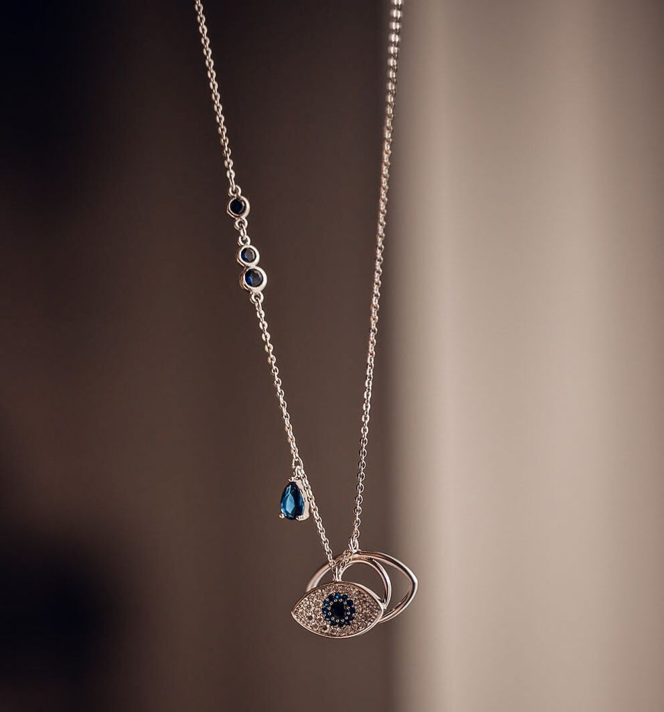 devil's eye crystal earrings necklace set